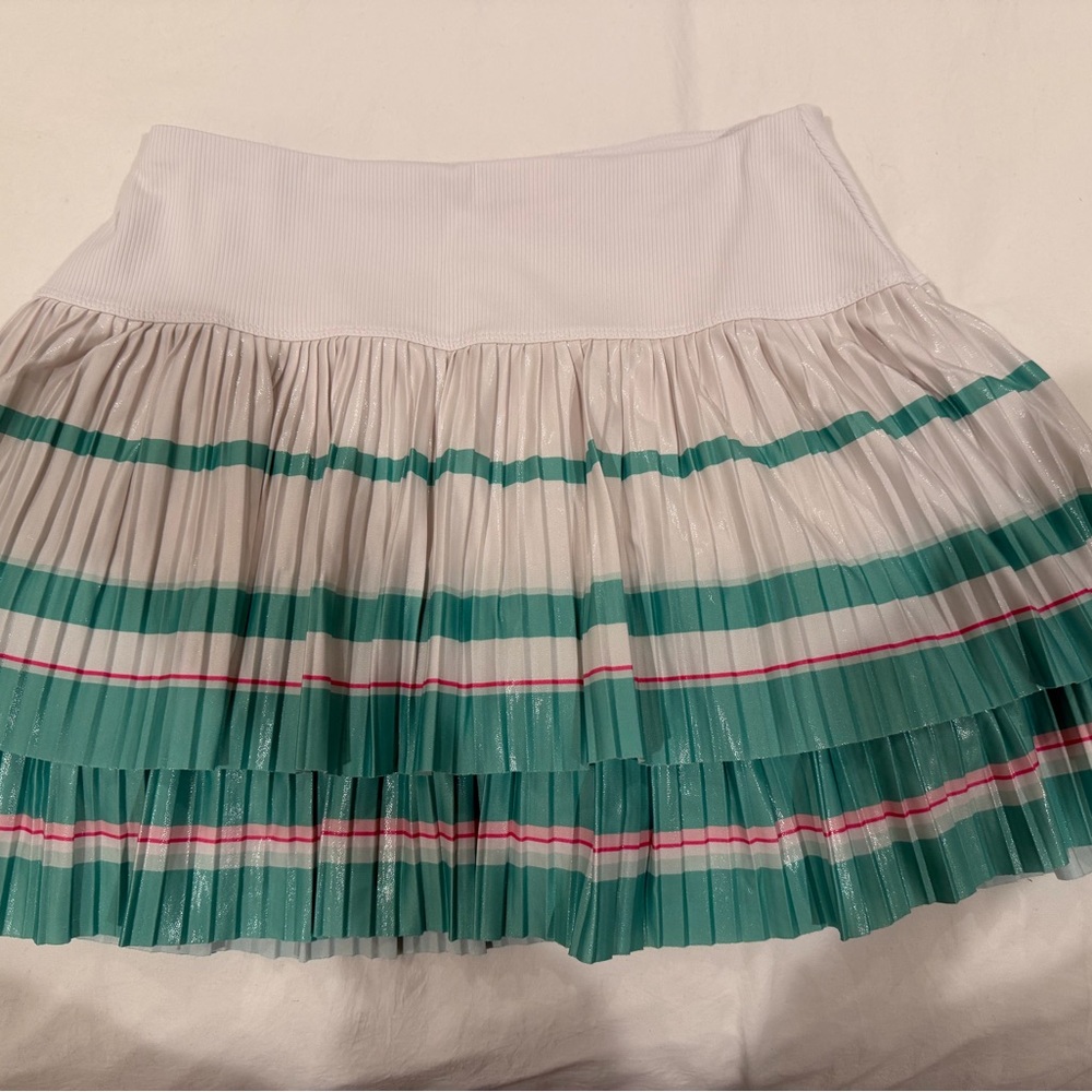 Lucky in Love White and Teal Striped Tennis Skirt
